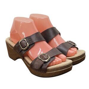Dansko Ladies 40/9.5-10 Sophie Brown Platform strap Buckle Slide Sandals (HF24)